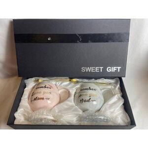 Sweet Gift Marble Ceramic Mug Set Mom and Dad Pink Grey Gold 6 Piece Gift Box